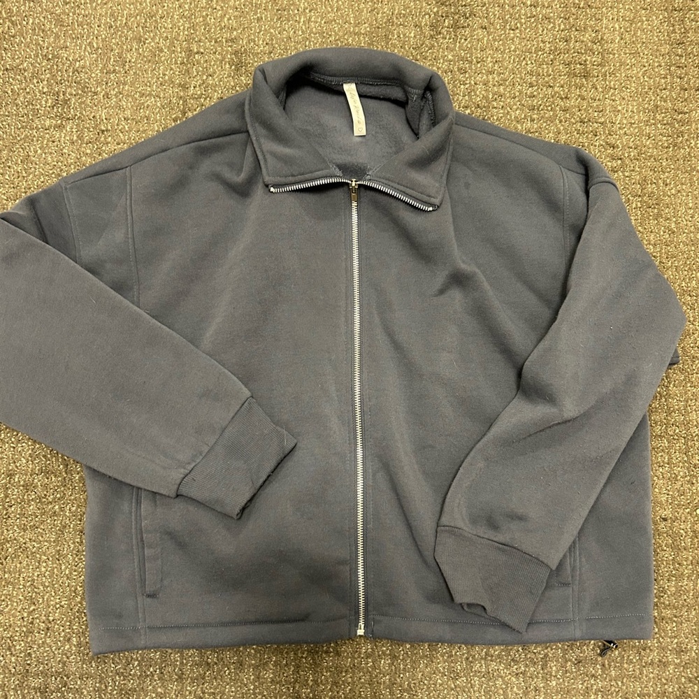 Gray Blue Zip-Up Fleece Jacket